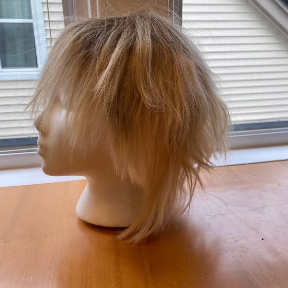 💯 REMY BLOND DARK ROOTS MESSY ROCKSTAR MULLET HUMAN HAIR WIG FULL CAP LACE FRONT - Picture 1 of 15